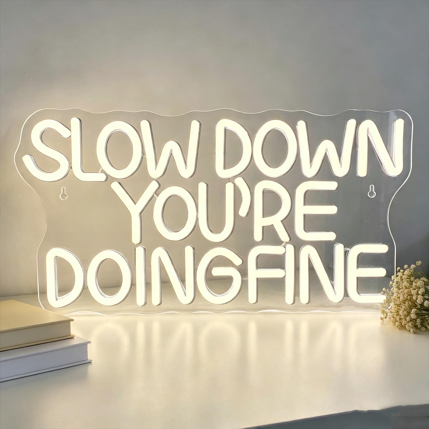 Slow Down You Are Doing Fine Neon Sign LED Neon Letter Sign Light Up for Wall Decor, Dimmable USB Powered Neon Light for Bedroom Living Room Dorm Cafe Office Party Gift for Adults Teens Boy Girls — image 1