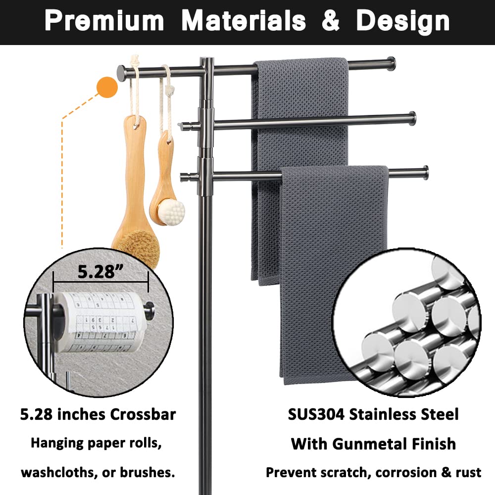 Sayayo Freestanding Towel Rack for Bathroom, 39 Inch Towel Holder for Bathroom Towel Stand Floor with 3 Adjustable Towel Bar, GunmetalÂ 