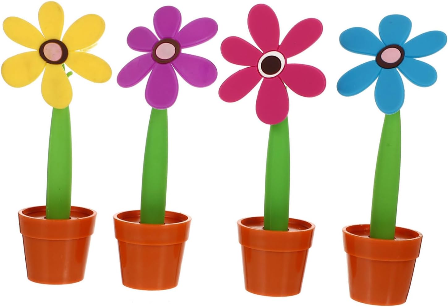Housoutil 4pcs Sunflower Flowerpot Ball Point Pens Adorable Writing Pens for Home School and Office Purple Yellow Rosy Blue Each Smooth Writing Creative Design Fun Stationery