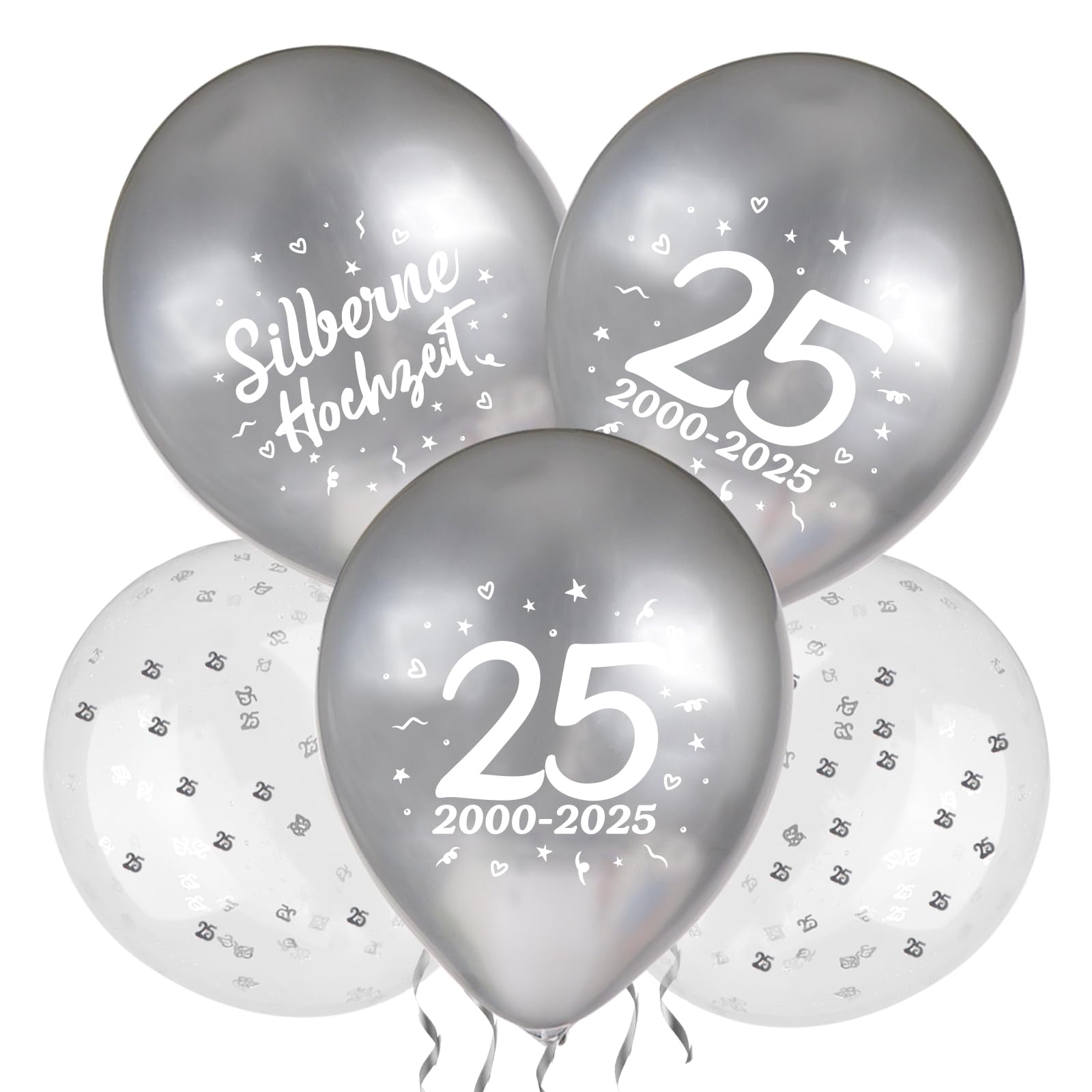 20 Stück Silberhochzeit Luftballons - Latexballons Mit Pailletten 30cm