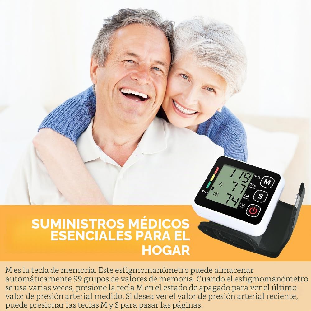 Tensiómetro automático de muñeca – Medición precisa de la presión arterial y del pulso – Tensiómetro de muñeca ajustable con detector de tensión arterial