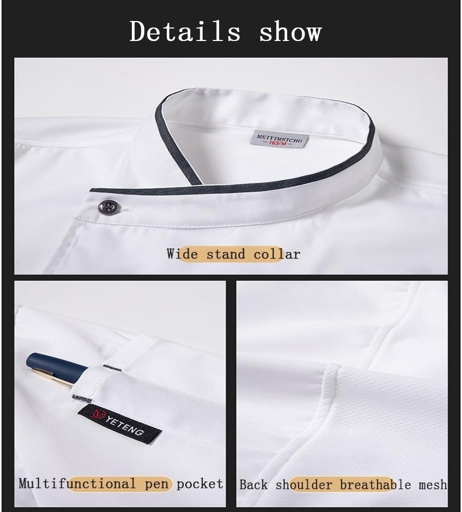 ElzEy Unisex Short Sleeve Chef Jacket Coat for Food Service Caterers and Culinary Breathable Work Wear Uniform