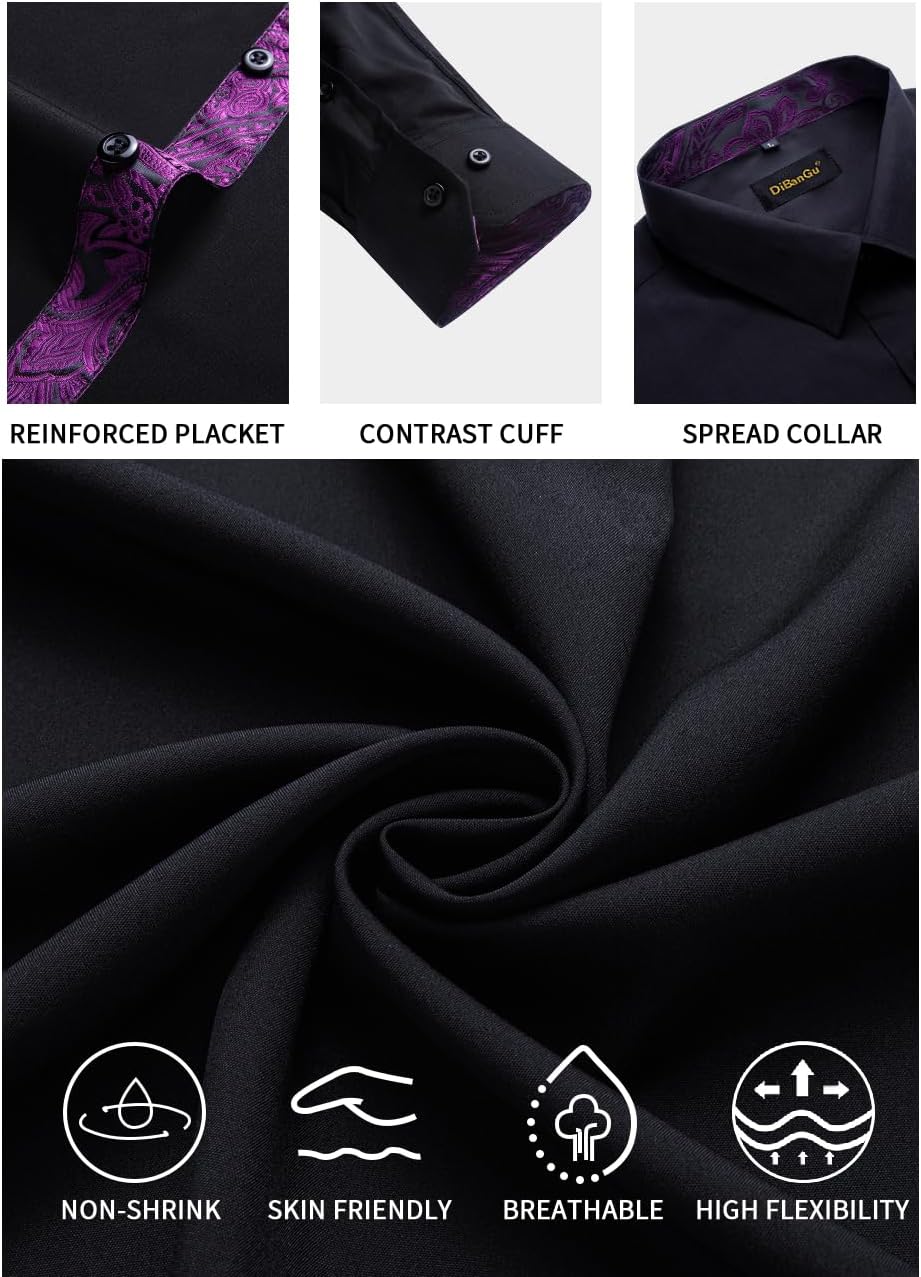 DiBanGu Mens Stretch Dress Shirt Long Sleeve Button Down Shirt Cotton Business Casual Shirts with Inner Contrast Wedding Prom - Image 5