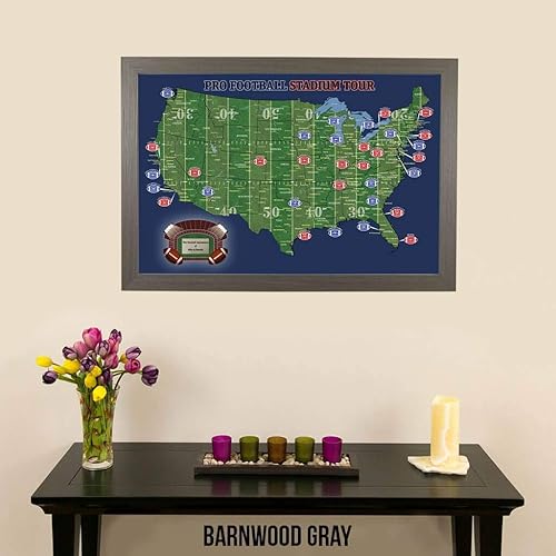 Miniatura 2 de Mapa de viaje personalizado para estadios de fútbol, marco gris granero, 27.5 pulgadas de alto x 39.5 pulgadas de ancho, mapa de estadios de fútbol