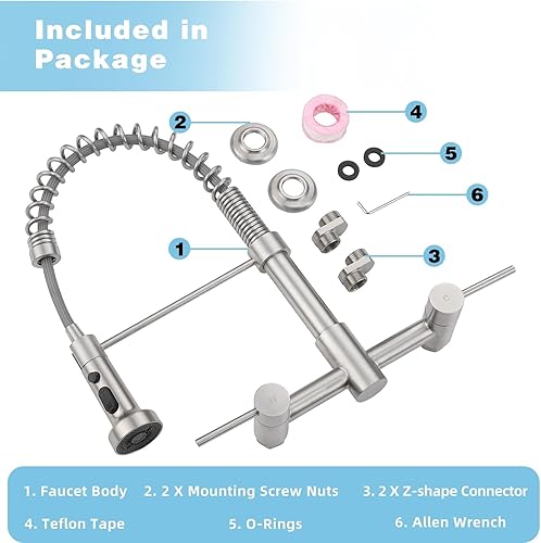 Miniatura 9 de BZOO SIU- Grifo de cocina de montaje en pared, 8 pulgadas, centro de pared, grifo de fregadero de cocina con rociador extraíble, comercial, níquel