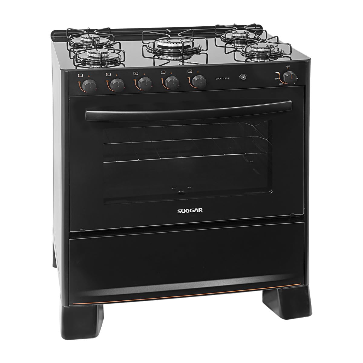 SUGGAR FOGÃO COOK GLASS PRETO MESA DE VIDRO 5 BOCAS MEGA CHAMA TREMPE 6 APOIOS ACENDIMENTO AUTOMÁTICO FGVCG510PT - Imagem 3