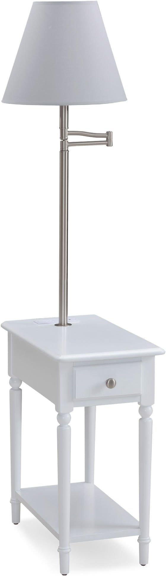 Leick Home 20037-WT Coastal One Drawer Swing Arm Lamp Table with AC/USB Outlet, Orchid White