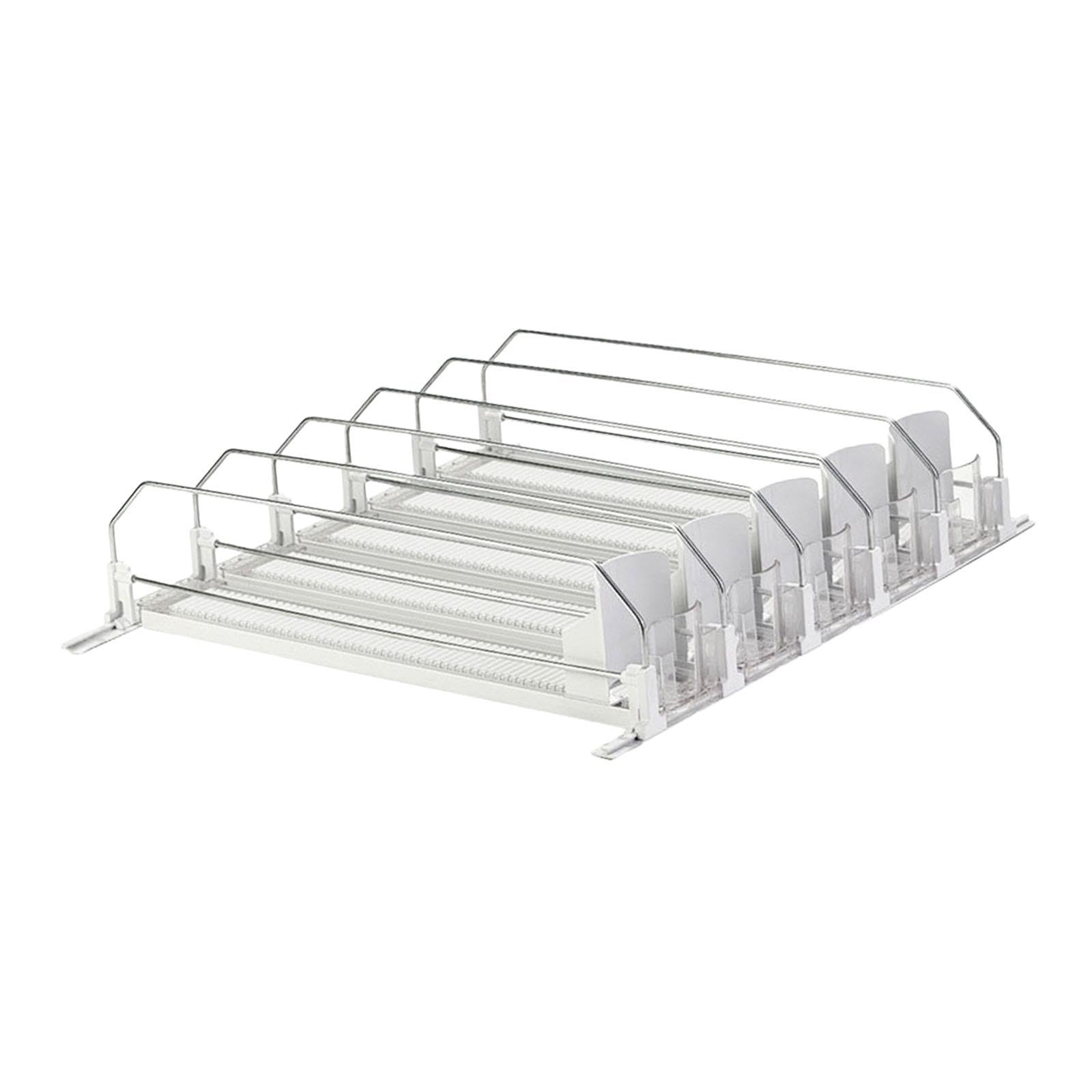 Organizador de Bebidas con Pusher Automático Dispensador Apilable de Latas Estante de Botellas para Frigorífico Soporte Muelle Fácil de Montar Y Limpi, 5 hileras Blancas, Individual