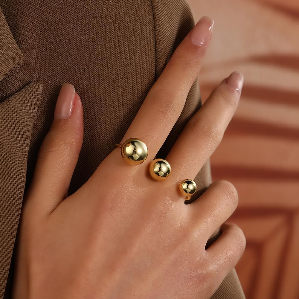 OIDIMS Unique Geometric Balls Asymmetric Wrap Open Ring for Women Dainty Double 2 Rings Fashion Ball Statement Tiny Stainless Steel Promise Finger Knuckle Pinky Stacking Band Christmas Birthday Gifts