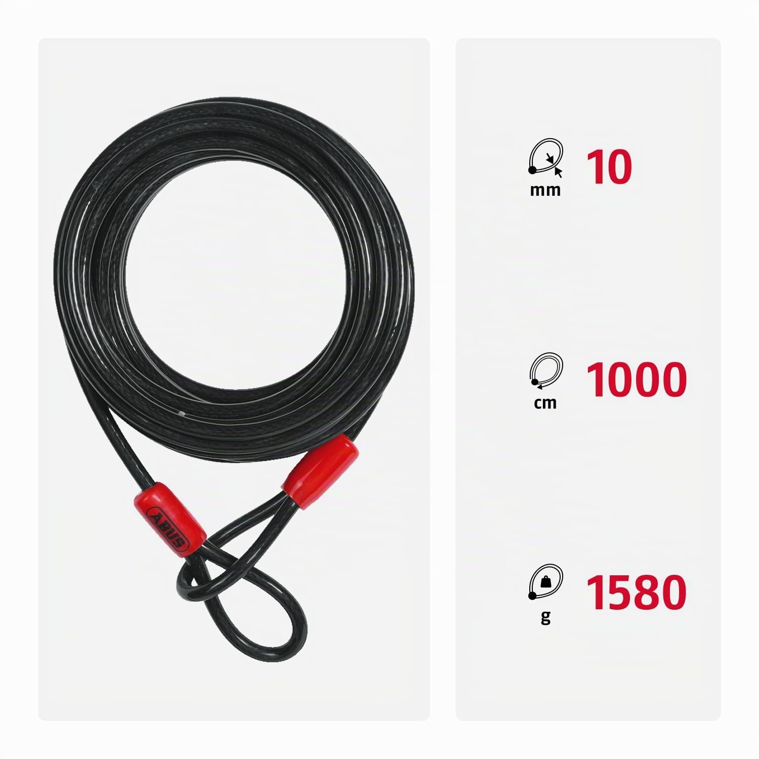 ABUS Cable de lazo Cobra 10 - cable de acero recubierto de plástico - seguridad para accesorios de bicicletas y motos - 10 metros de longitud, 10 mm de grosor
