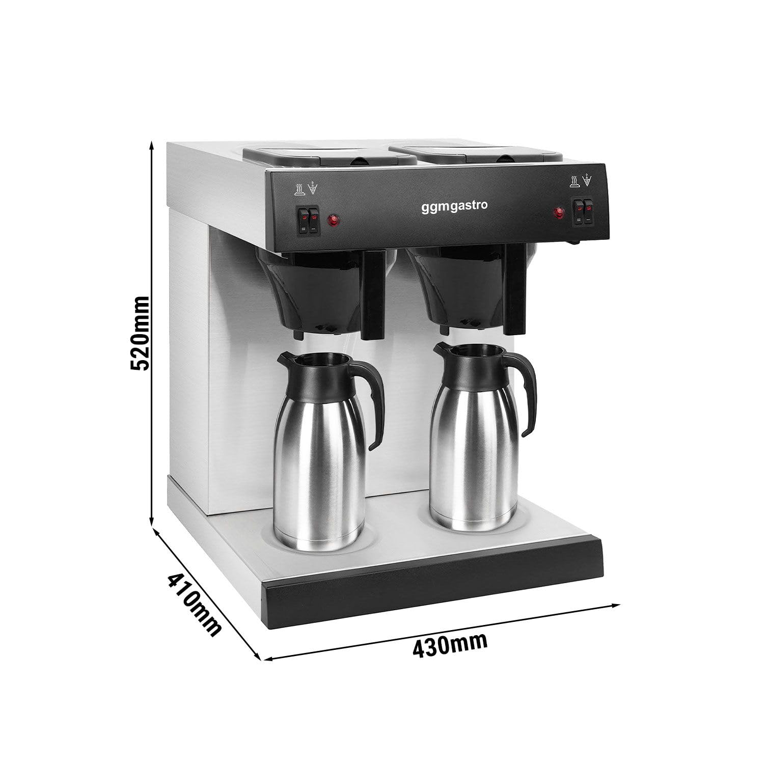 GGM Gastro Filterkaffeemaschine 2x2L 2,8 kW | Ideal für den Dauereinsatz, hochwertige Edelstahlverarbeitung, zeitsparende Reinigung, integrierter Überhitzungsschutz