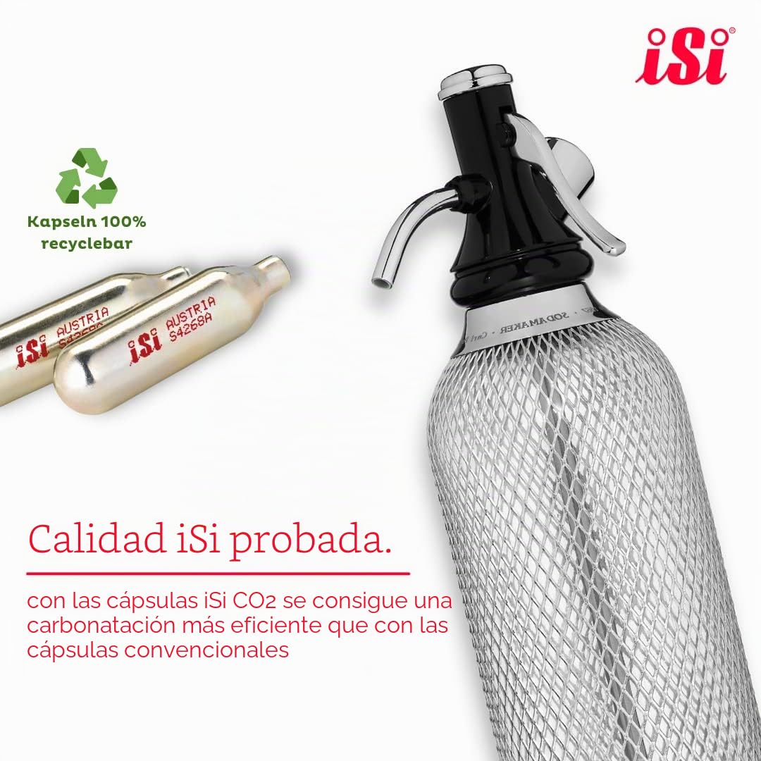 iSi Soda Maker Classic - Set de regalo (incluye 2 vasos y 10 cápsulas de soda, sifón de soda, 1,0 l, acero inoxidable, accesorio de bar para agua con burbuja