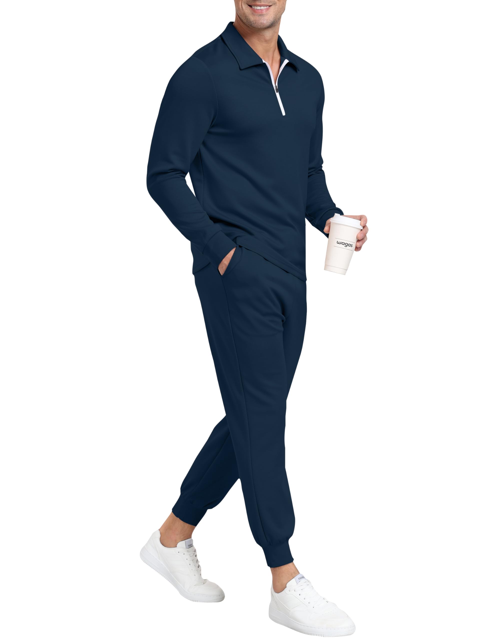 MoFiz Herren-Trainingsanzug, 2-teilig, Trainingsanzug, 1/4-Reißverschluss, langärmelig, Tops, Jogginghose, lässige Outfits für Herren
