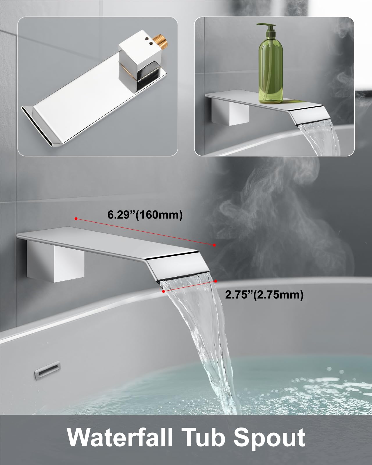 Systemy prysznicowe Bateria wannowa i prysznicowa Combo Polish Chrome 25 cm montaż ścienny deszczownica głowica prysznicowa z prysznicem ręcznym 2 w 1 i wylewką do wanny wodospadowej gruboziarnisty