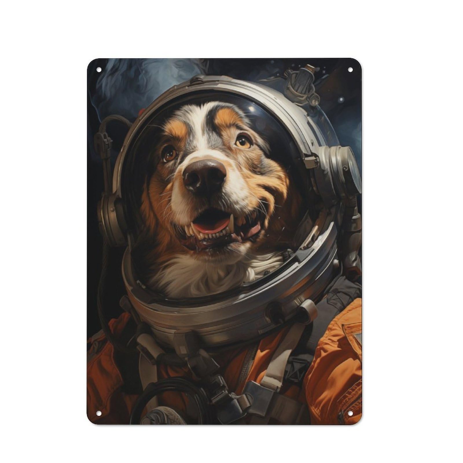 Junmoney Dog In Space Tin Wall Plaque 40X30cm With For Man Cave Or Games Room, A Housewarming Gift For Leisure-Room Decor Enthusiasts