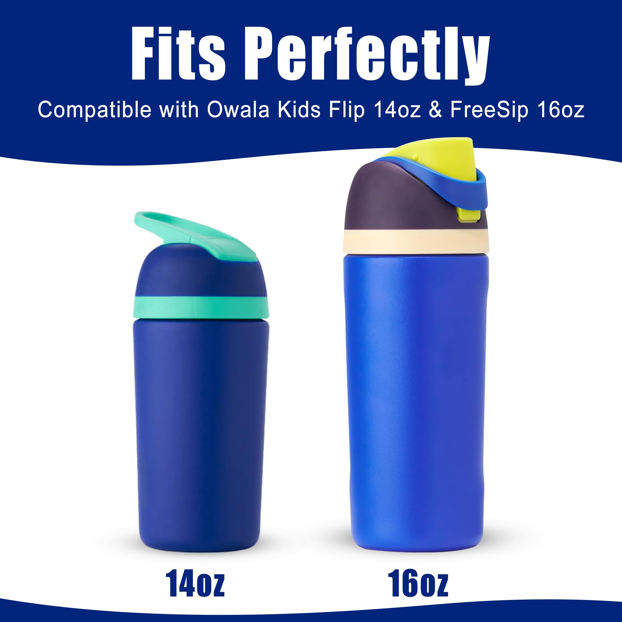 Mokoart Silicone Boot Compatible with Owala Kids Water Bottle 16/14 oz, Anti-Slip Rubber Bottom Protective Sleeve for Owala Kids FreeSip 16oz, Accessories for Owala Kids Flip 14oz (Blue)