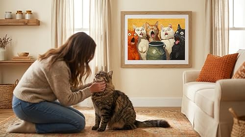 Miniatura 9 de Rompecabezas de 1000 piezas para adultos, divertido rompecabezas para adultos con gatos sorprendidos, pintura al óleo, rompecabezas divertido