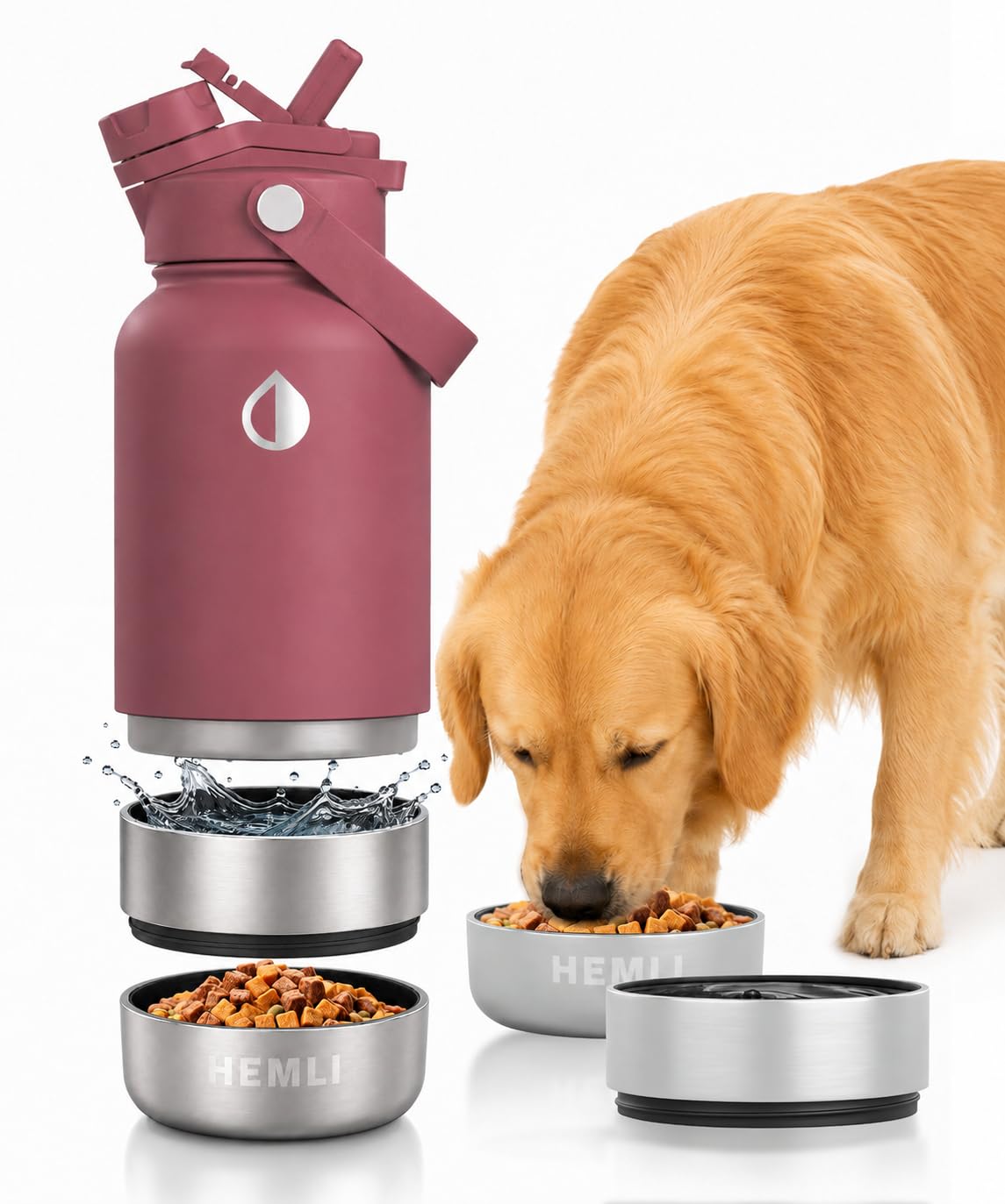 HEMLI 32 oz. Dog Water Bottle, Insulated Dog Travel Water Bottle, Stainless Steel Pet Water Bottle Dispenser Portable Food and Water Bowl for Dogs for Walking Dog Canteen Travel Kit — image 1