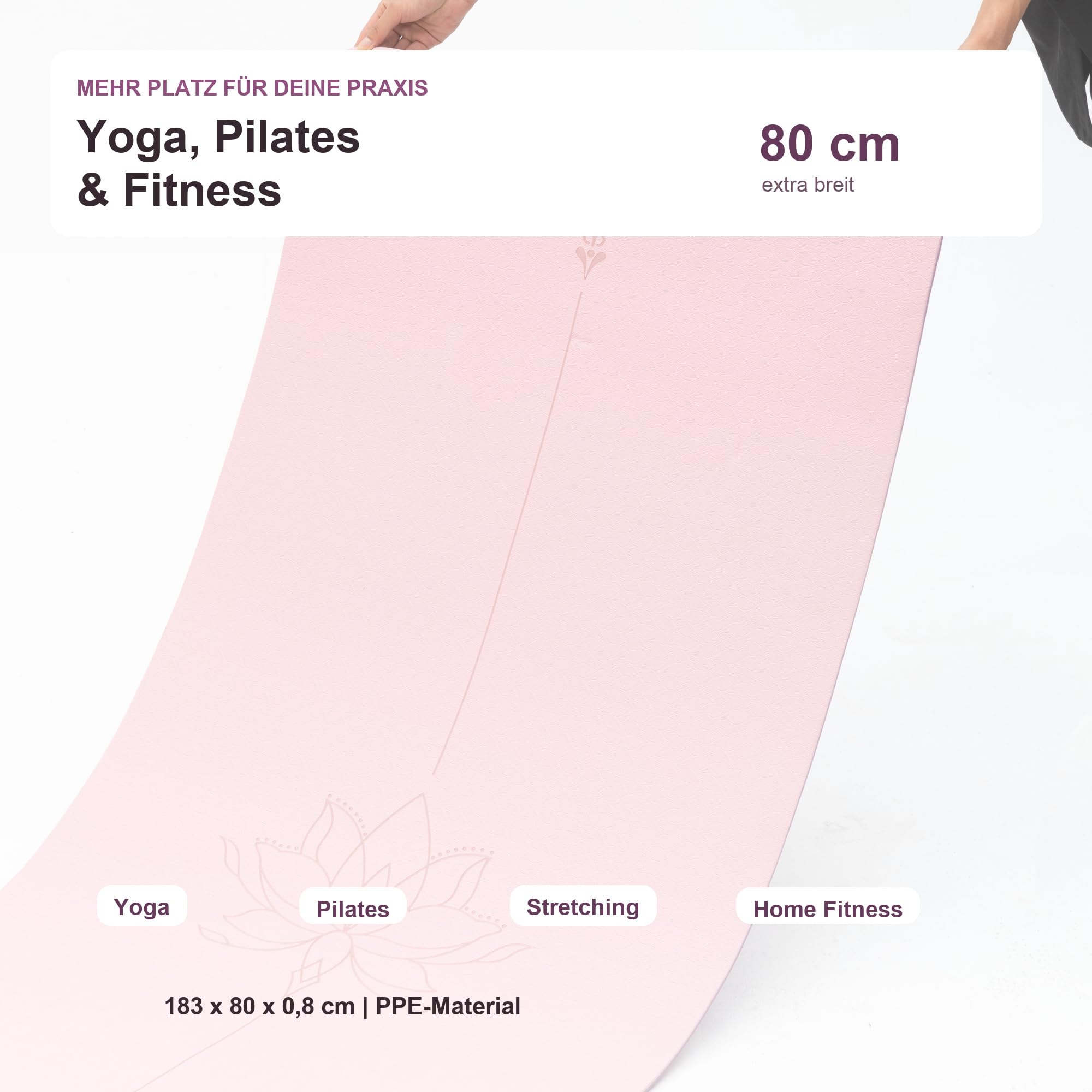 große breite TPE Yoga Mat dicke Rutschfeste 183 * 80 * 0,8 cm für Frauen Männer Übung für zu Hause Ideales Training für Fitnessstudio, Pilates Fitness