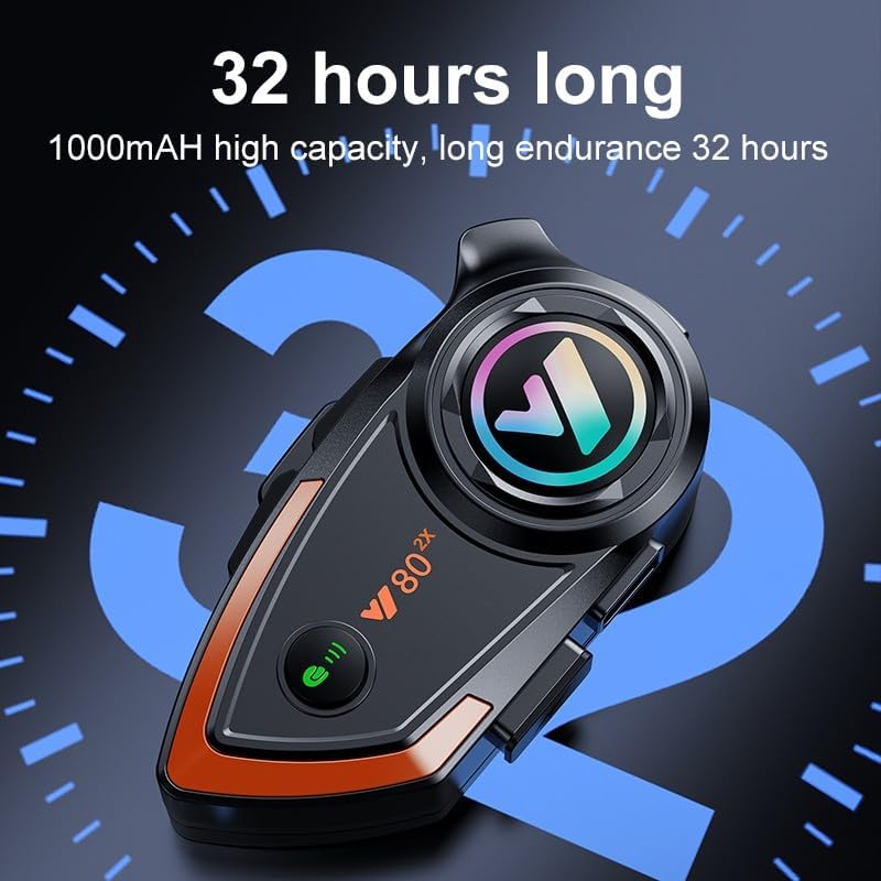 Khptop Y80 Intercom unit with '32 hours long' and '1000mAh high capacity' text, indicating its extended battery life.