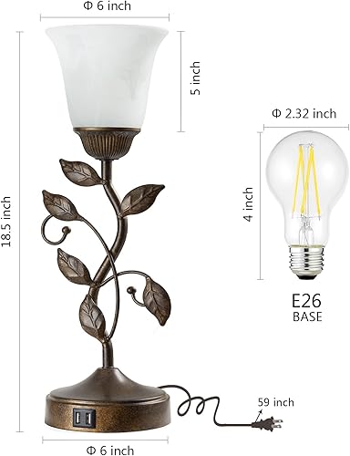 Miniatura 6 de RORIANO Lámpara táctil de mesita de noche, lámpara de mesita de noche vintage con 2 puertos USB para sala de estar, lámpara de hoja regulable de 3