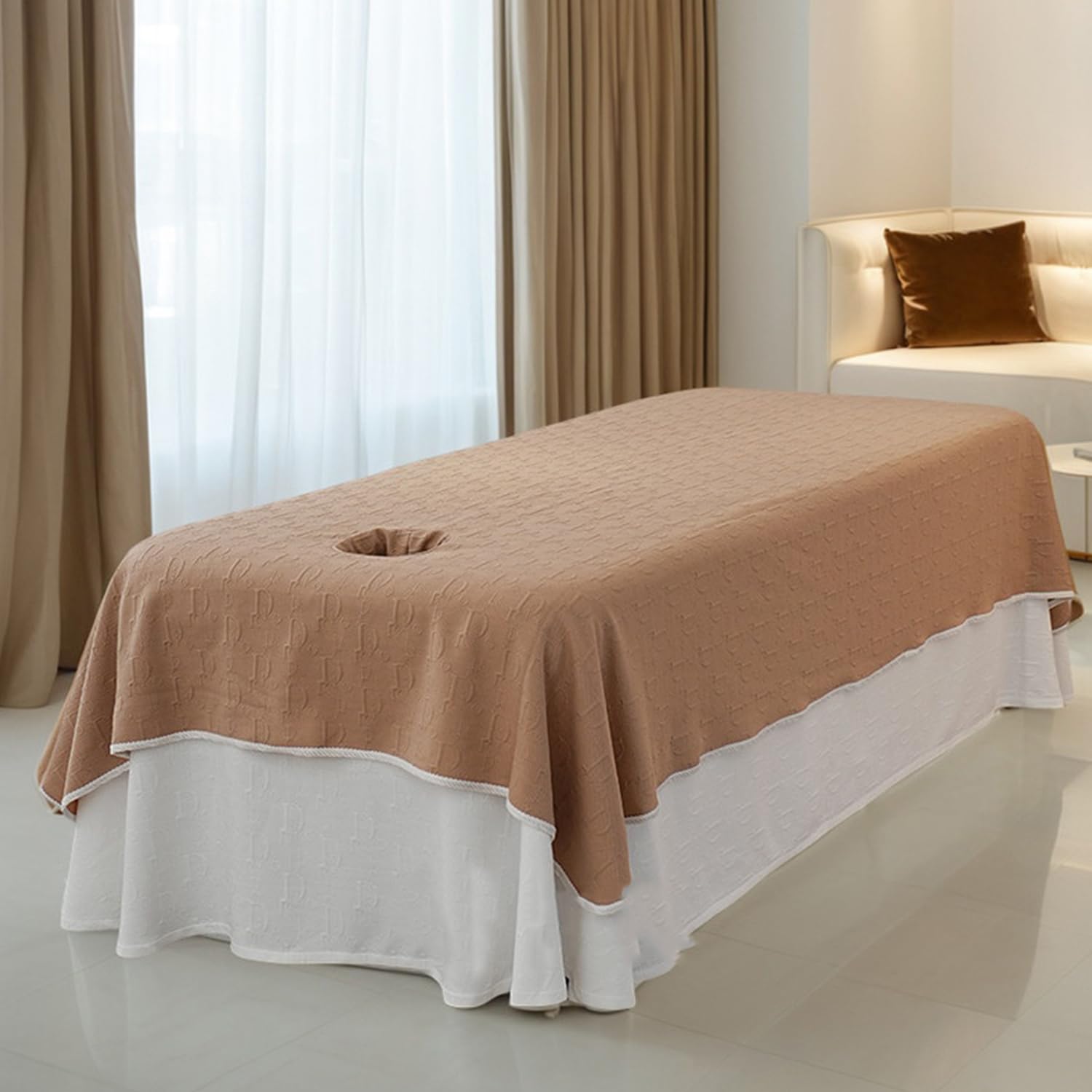 LDLCYCN ,Khaki(H),55 * 94.5in, Premium Massage Table Bed Sheet With/Without Hole Lash Bed Sheet Professional Massage Linens Massage Table Cover for Esthetician Bed Stain Wrinkle-Resistant