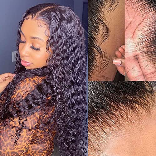 Deep Wave Lace Front Wigs Human Hair Pre Plucked Glueless Curly 13x4 Lace Front Wig for Black Women Brazilian Wet and Wavy Lace Front Wigs Human Hair Virgin Deep Wave Lace Frontal Wigs 20 Inch