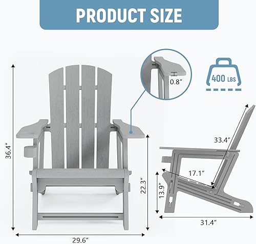 Miniatura 6 de Silla Adirondack, sillas Adirondack de plástico HDPE, sillas para hogueras para todo tipo de clima con soporte para tazas, silla de césped al aire