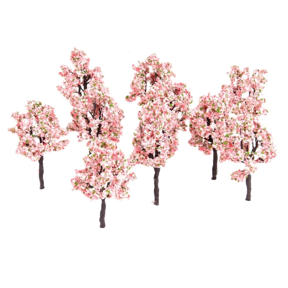 Landscape Greenery 10pcs Aritificial Plants Pink Flower Model Tree, 4.5in Railway Diorama Scenery, OO HO Scale Landscape