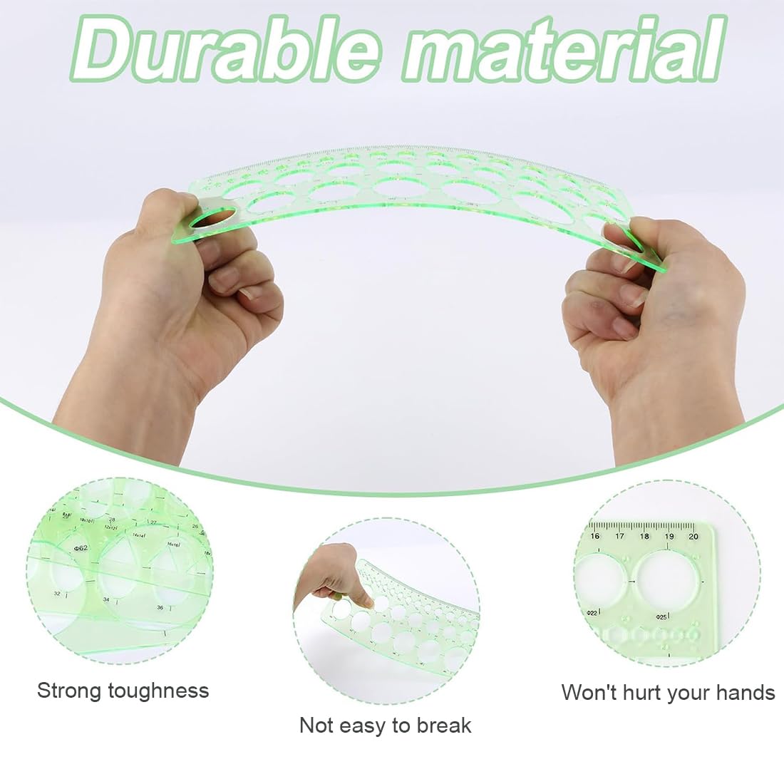 Plantillas Para Dibujar,Plantilla Circulos,Reglas Dibujo Tecnico,Plantilla Elipses Isometricas,para Medir Reglas Círculo Geométrico Plantillas de Dibujo 4pcs(Verde Transparente)