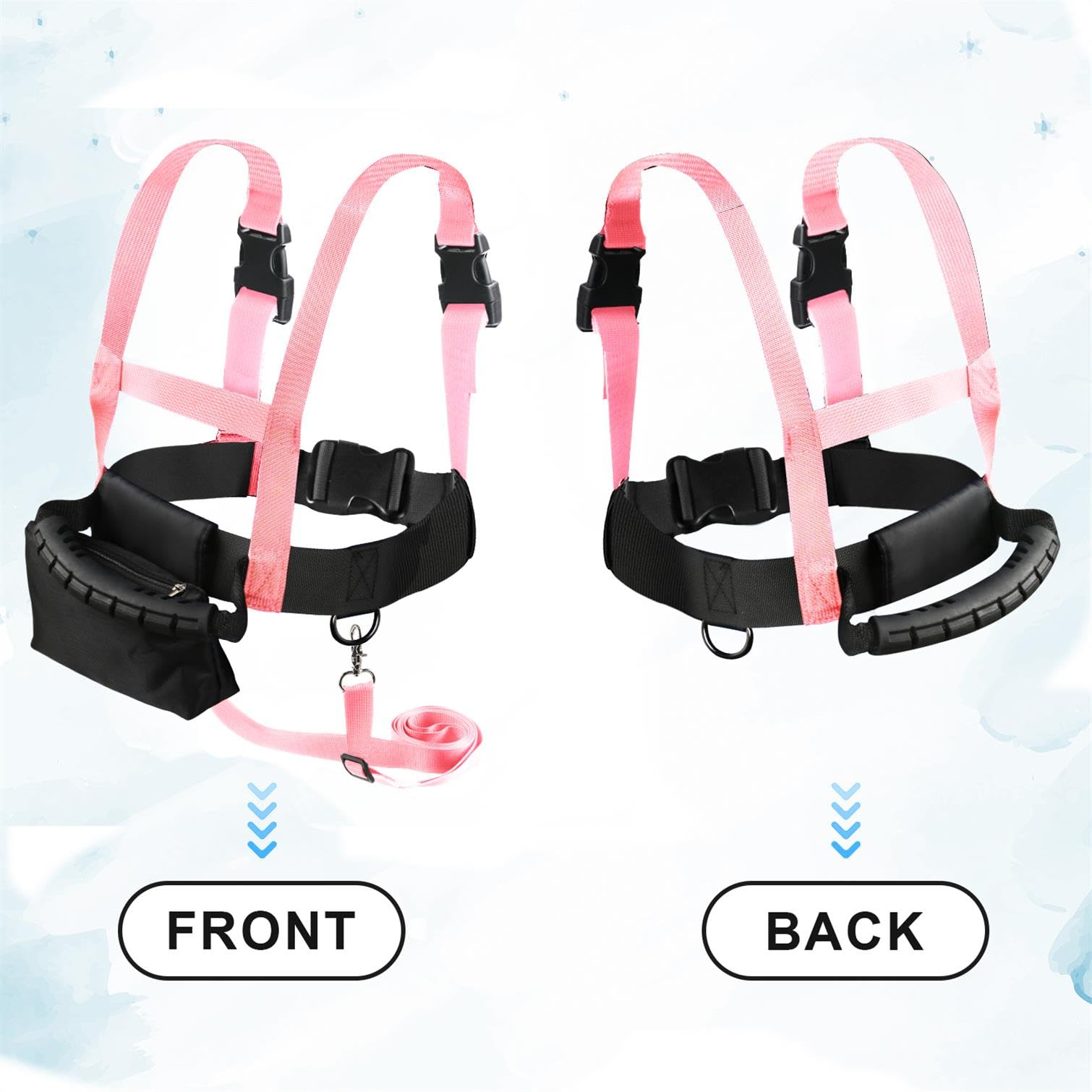 Uprzaz Narciarska i Snowboardowa, Ski Harness ze Zdejmowana Smycza i Torba, Nauczanie Kontroli Predkosci Ski Strap Akcesoria Narciarskie dla Dzieci Poczatkujacych (Rózowy)
