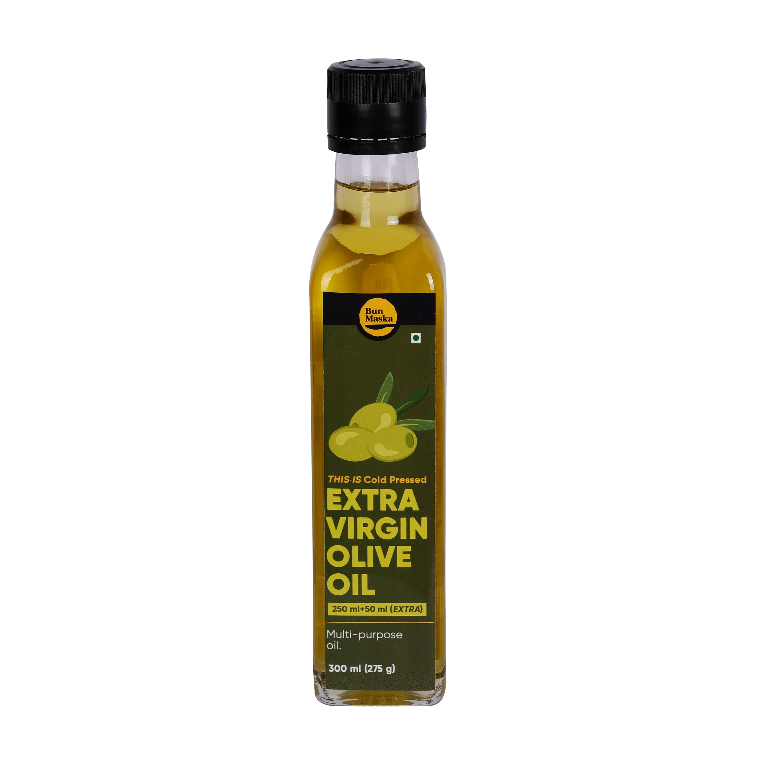 Bun Maska Cold Pressed Extra Virgin Olive | Premium Cooking Oil | Perfect For Frying & Baking | Cholesterol-free, Rich In Vitamin E, Boosts Metabolic Health & Immune System (300 ml)