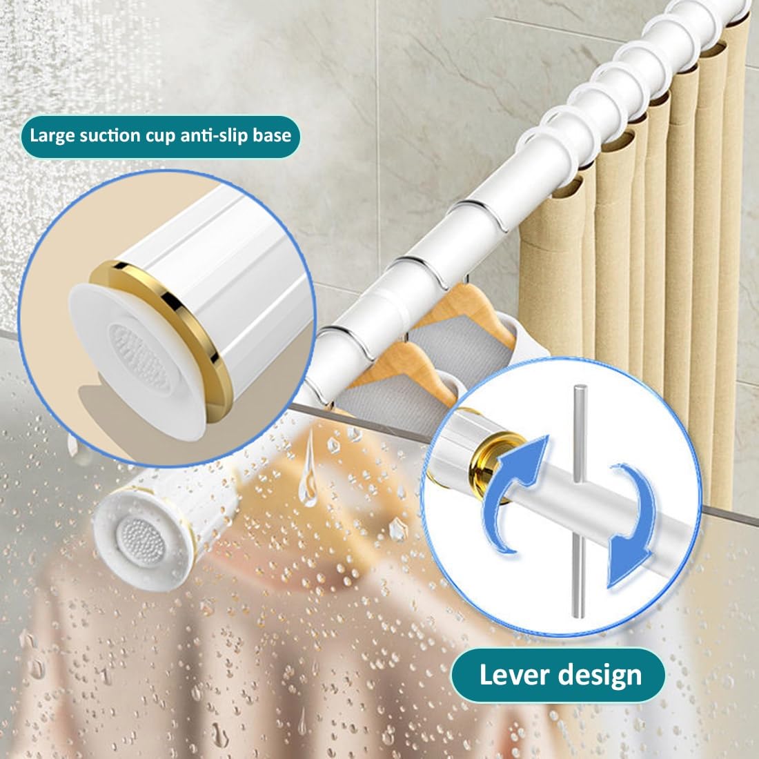 Asta Per Tenda Da Doccia Regolabile Grigia 71-227 Cm - Antiscivolo, Resistente Alla Ruggine, Installazione Senza Fori, Carico Max 15,9 Kg