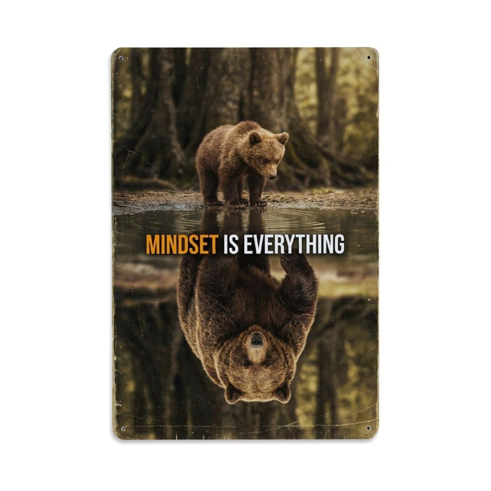 Olhnbad Style Bear Wildlife Mindset Is Everything Motivational Quote Metal Tin Sign