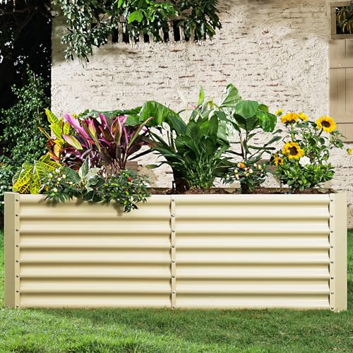 Image of Land Guard 8x4x2ft Galvanized Raised Garden Bed, Planter Boxes Outdoor, Raised Garden Beds Outdoor for Vegetables, Flowers, Herbs, 479 Gallons, Cream Yellow
