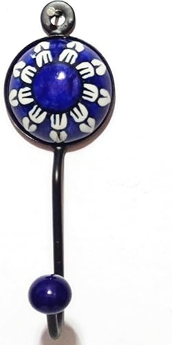 PARIJAT HANDICRAFT Gancho decorativo de cerámica floral de metal colgante de cerámica, ganchos individuales montados en la pared, ganchos