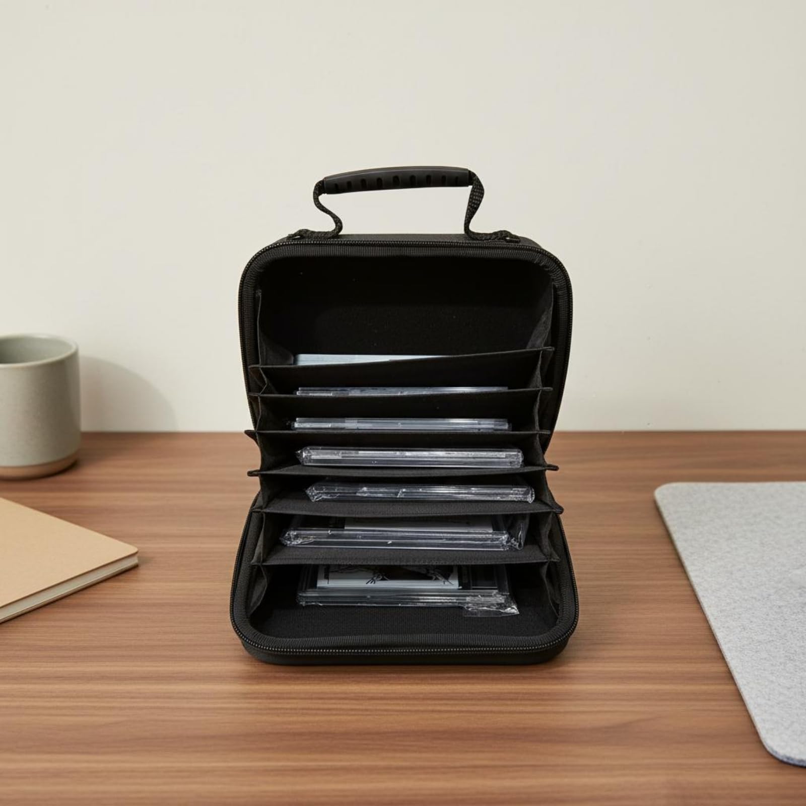 Milageto Estuche para Tarjetas Estuche Maletín Caja Bolsa Portátil para Cartas Graduadas con Asa Cómoda y Acabado Resistente al Desgaste Adecuada para, Negro, Grande 16 Tarjetas