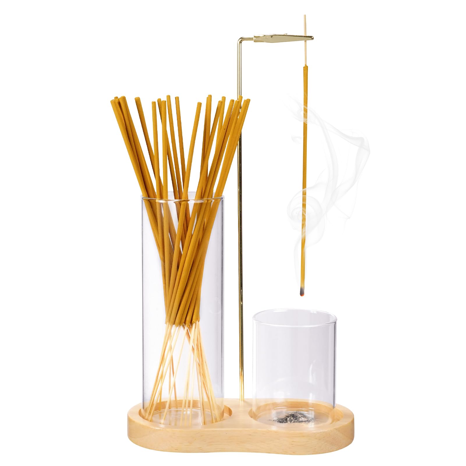 MengE Incense Holder For Sticks With Removable Glass Ash Catcher, Suitable For Meditation, Yoga, Spa And Zen Room Decoration And Gift-Giving (Light Wooden Colour)