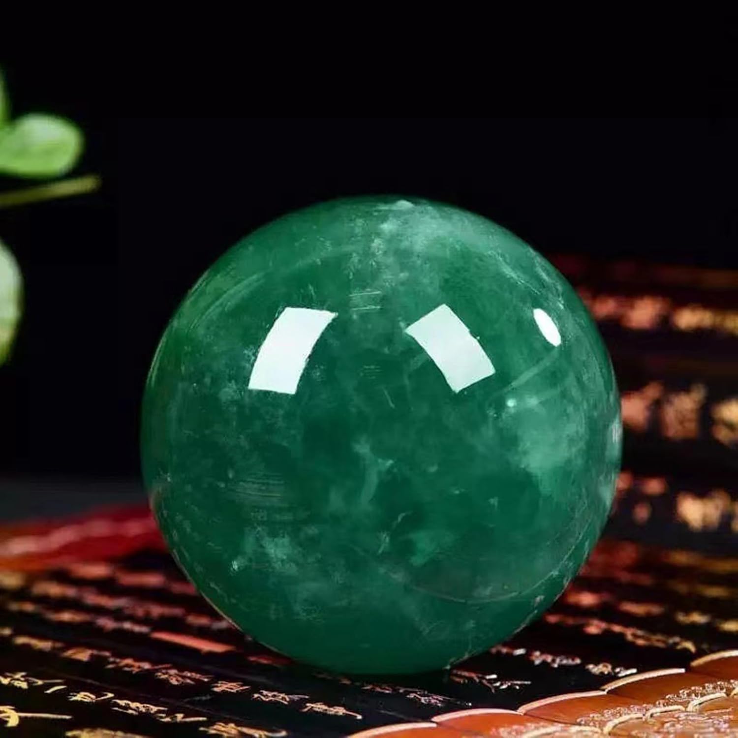 Decorative Green Fluorite Crystal Ball, Crystal Stone Sphere with Stand,Crystal Figurines Ornaments for Home Office Desk Decoration,7cm/2.75in