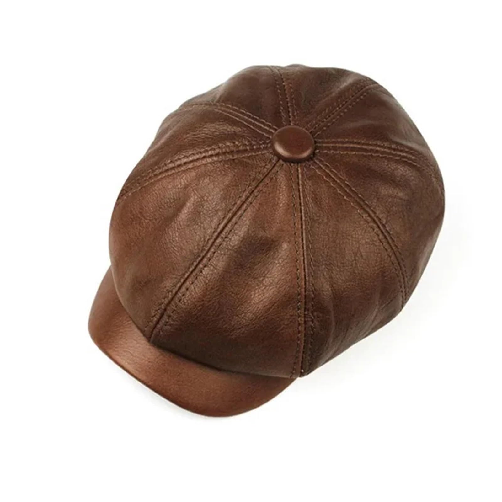 Retro Brown Hats Men Spring/Winter 100% Real Leather Warm Cap Male Beret Painter Boina Cowhide Octagonal