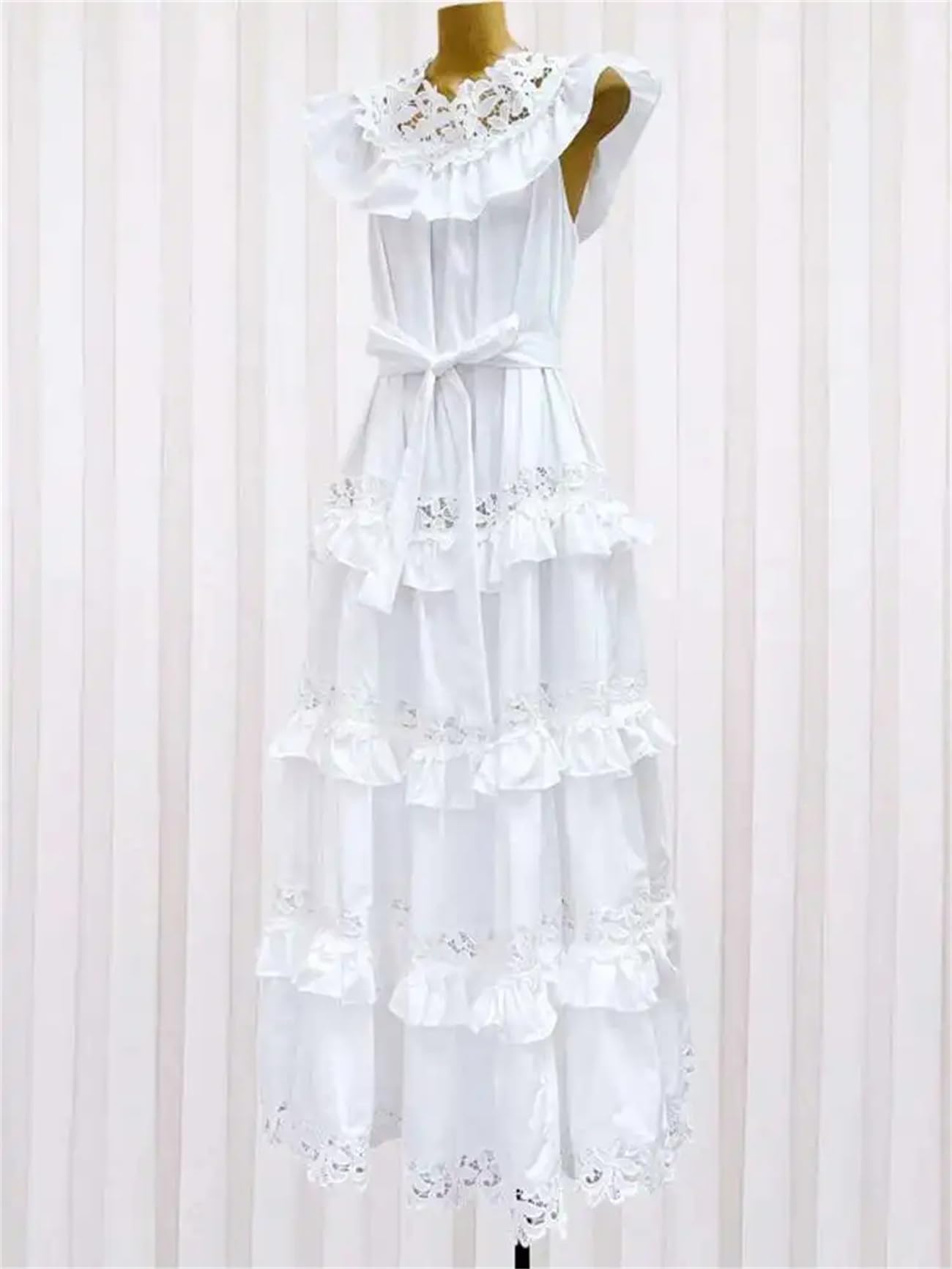 Abito da donna Slash Neck Moda Lace-Up Senza Maniche Scava Fuori Pizzo Vita Cinching Abiti Casual Primavera Abbigliamento