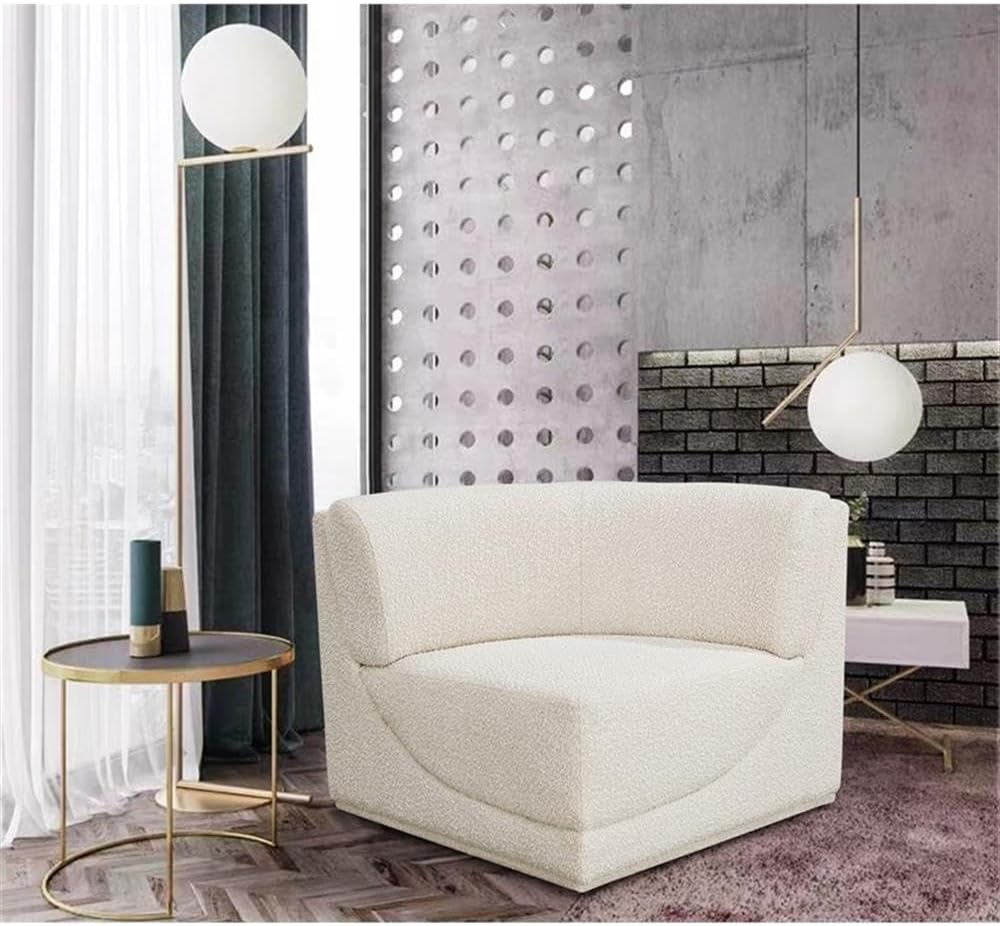 BOWERY HILL Contemporary Accent Chair, Rich Cream Boucle Fabric, Curved Corner Modular Design, 34" W x 34" D x 30" H, Comfortable Living Room Seating, Attachment Latch for Configurations