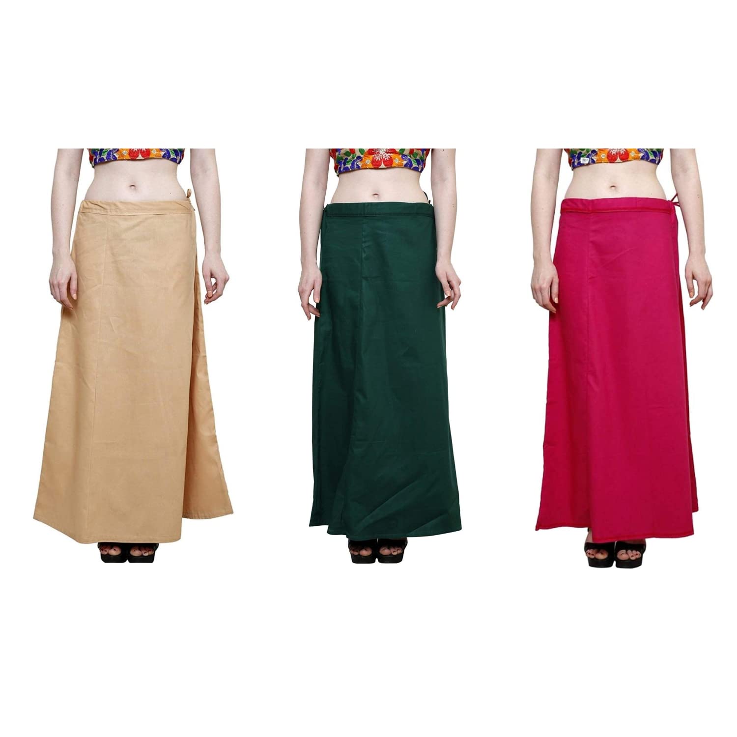 Tshirt WALE CHACHA Women's Cotton Regular Fit Petticoat/Inskirt for Sarees Multicolor | PUR WH YL