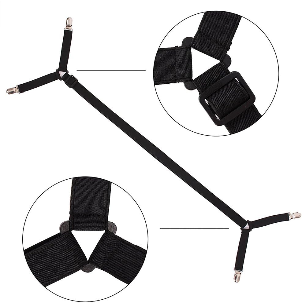 CoZroom Triangle Bed Sheet Fastener Adjustable Holder Straps for a Smooth Mattress, Pack of 4, Black
