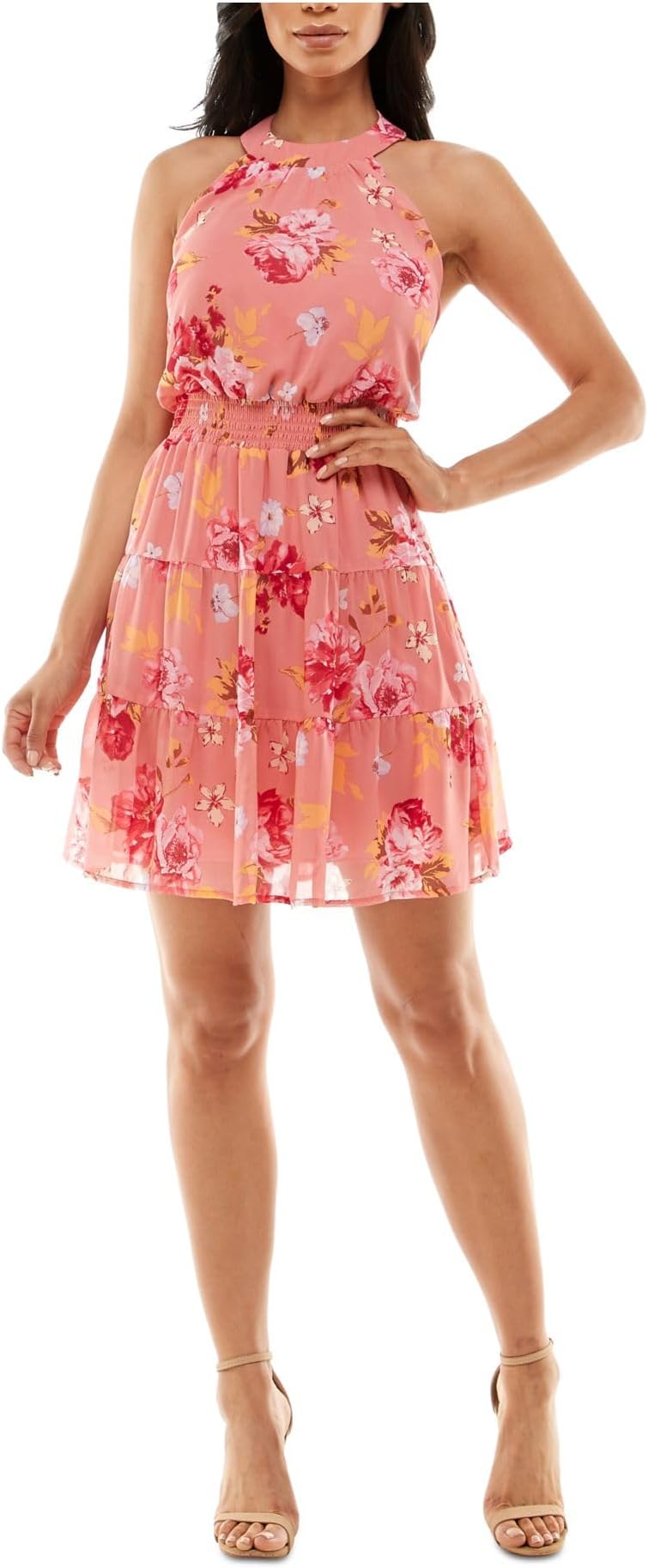 Emerald Sundae Womens Juniors Chiffon Printed Halter Dress