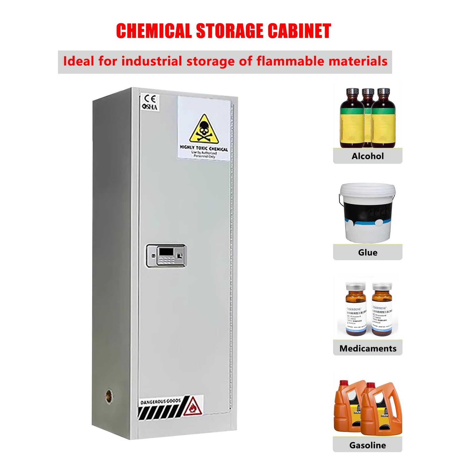 Armario de Seguridad for Productos inflamables,con Cerradura de combinación,165 x 46 x 59cm, con 2 estantes Ajustables,Adecuado for la Industria, hospitales, garajes