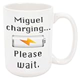 Miguel Charging Coffee Mug - Personalized Ceramic Cup with Name, Custom Mug, Customized Birthday/Christmas Gift, Holiday Present, 11 Oz