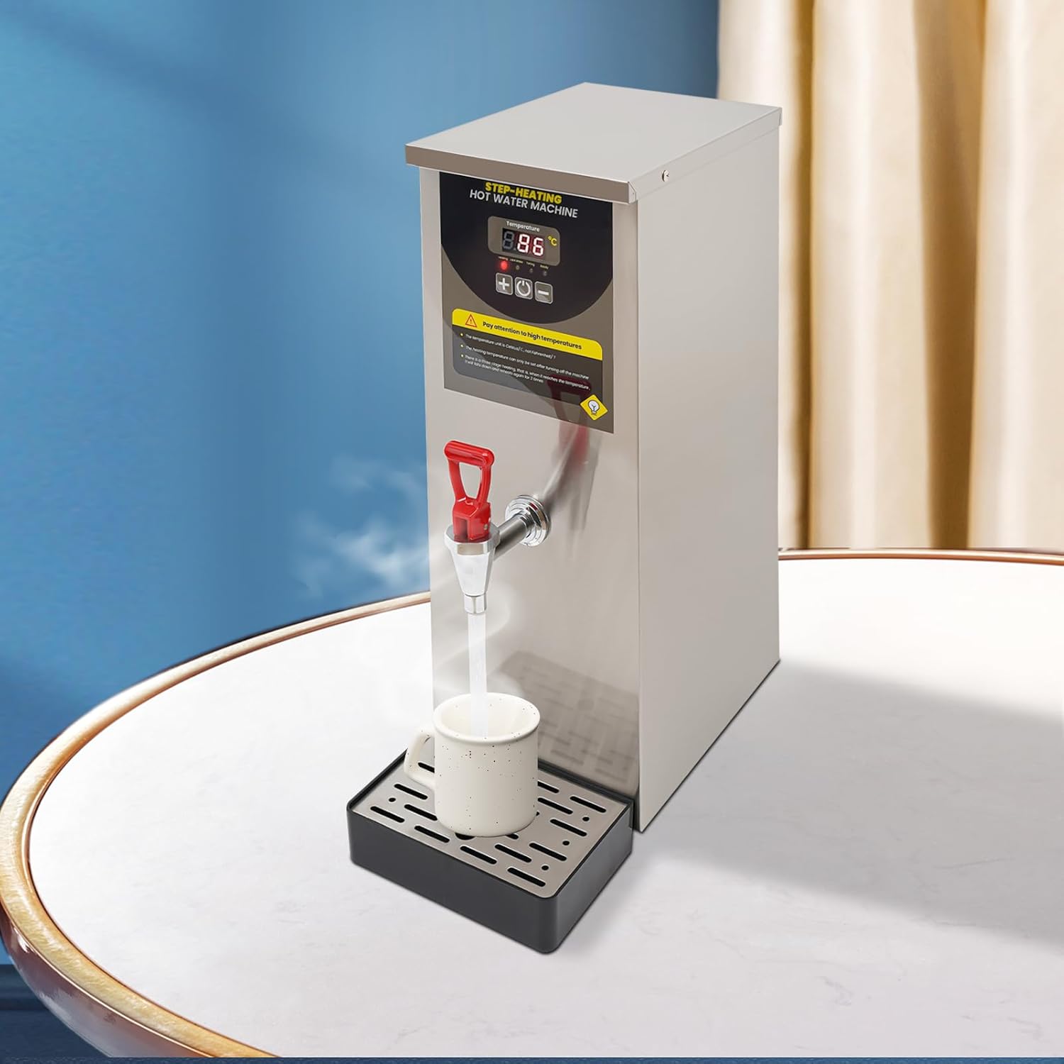 Electric Water Boiler, Step-Heating Commercial Hot Water Dispenser Fast Ready Water Boiler Machine Large Capacity 8L/2.11gal for Tea Milk Restaurant Hotel Caterers, Restaurants, Silver