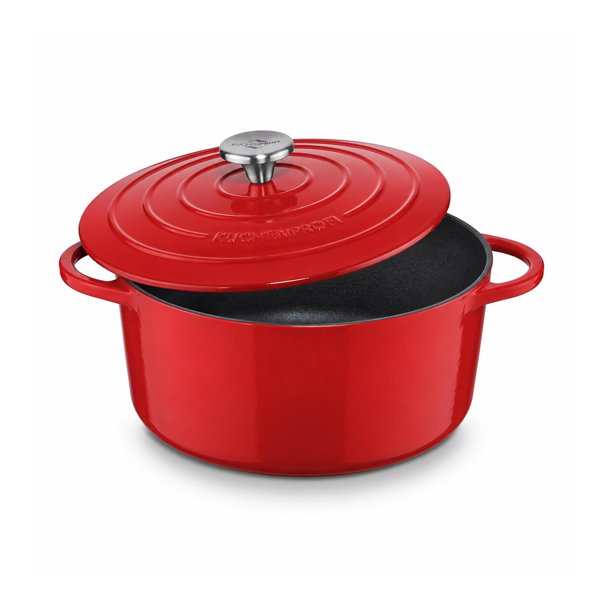 Küchenprofi Bratentopf Provence mit Deckel aus Gusseisen in der Farbe Rot Fassungsvermögen 4,2L, Maße: 24cm x 11,3cm, 04 0100 04 24