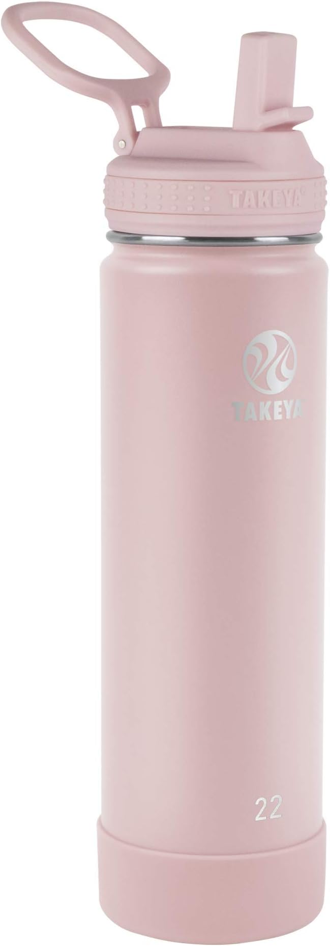 TakeyaActives Insulated Stainless Steel Water Bottle with Straw Lid, 22 Ounce, Blush